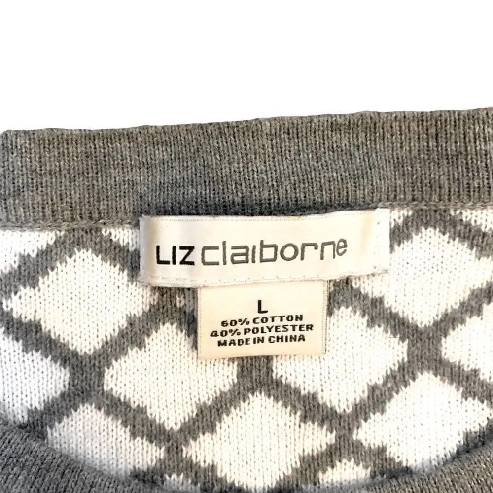 Liz Claiborne Women’s Geometric Print Classic Sweater 3/4 sleeves Size Large
